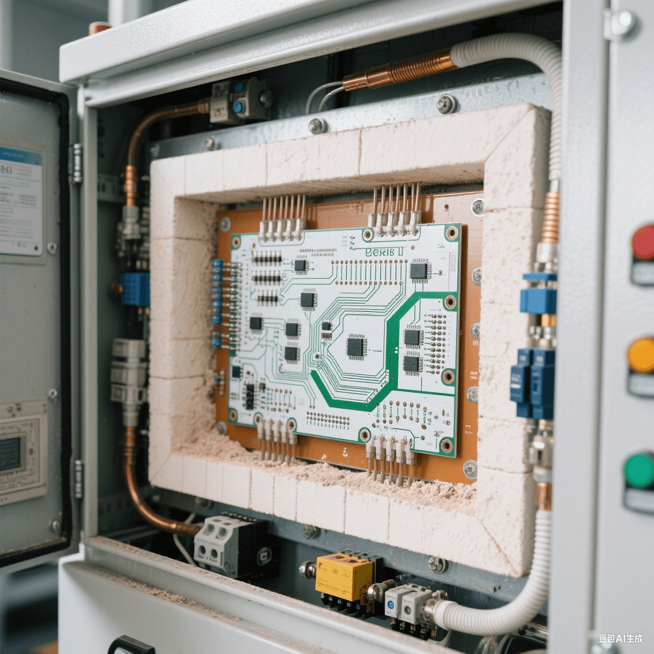 工業(yè)控制設備中 PCB 陶瓷電路板嵌入高溫爐控制柜內(nèi)