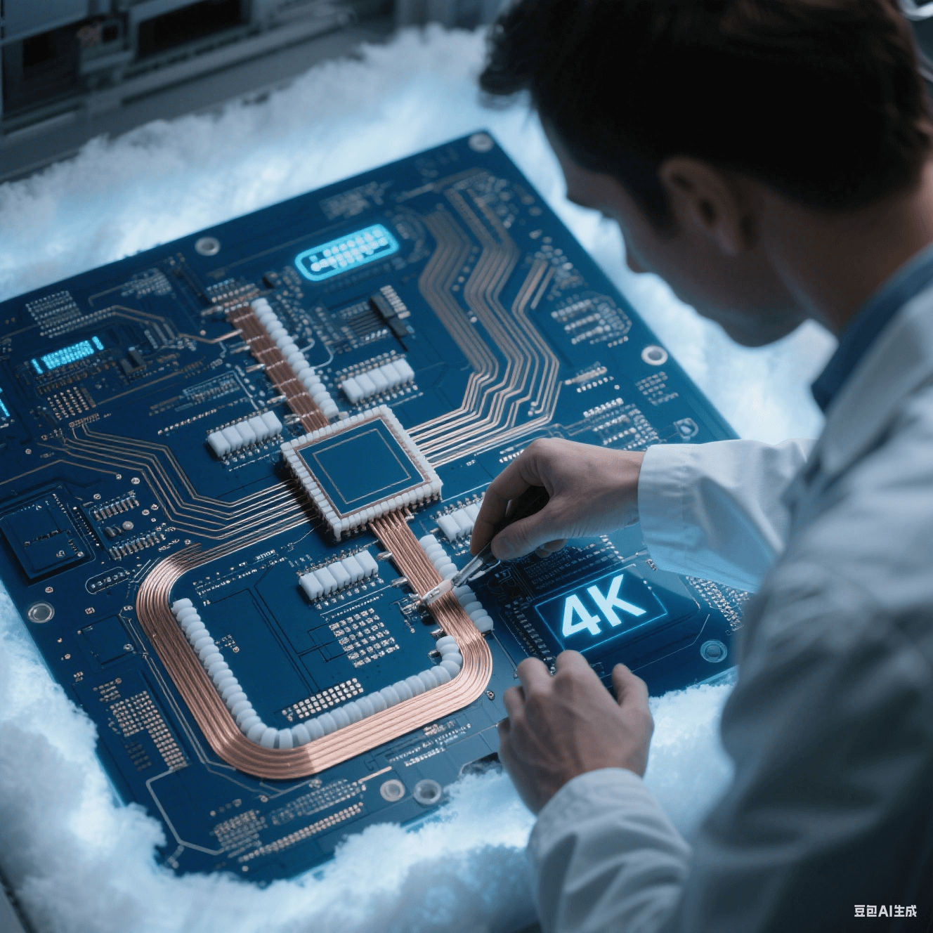 量子計算高速電路板在 4K 低溫環(huán)境下，采用聚酰亞胺基覆銅板和陶瓷填充 PTFE 材料進行超導傳輸線設計