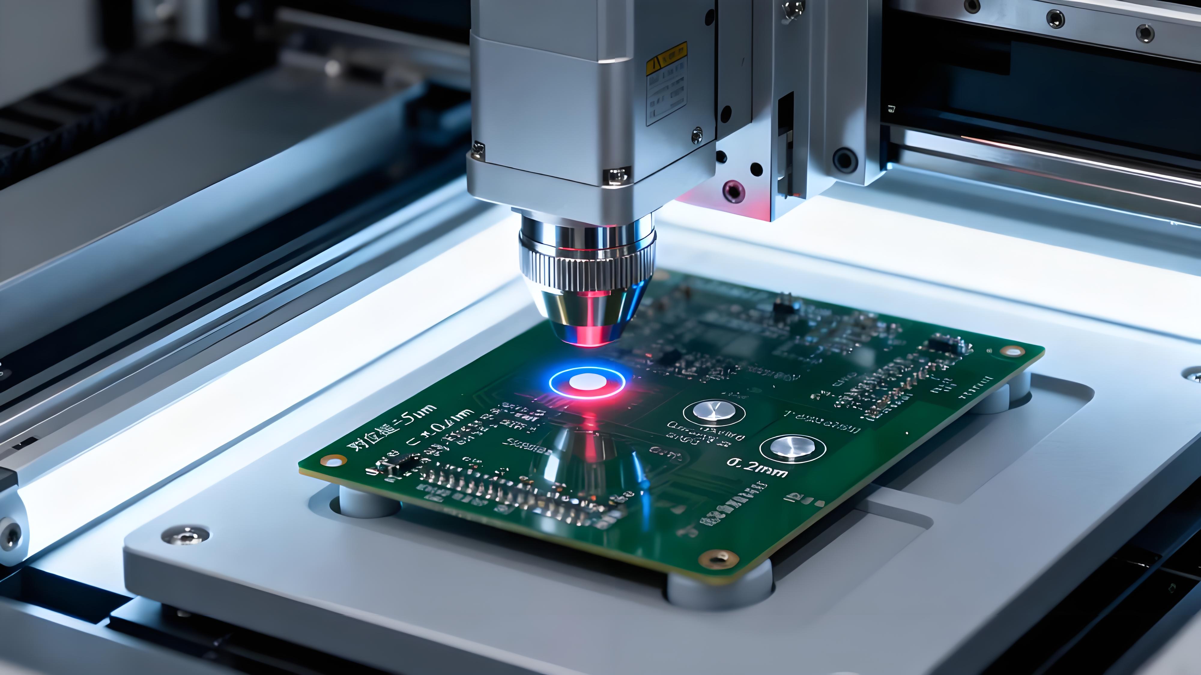 激光鉆孔設(shè)備CCD視覺對位場景，±5μm誤差校準(zhǔn)銀白色靶標(biāo)