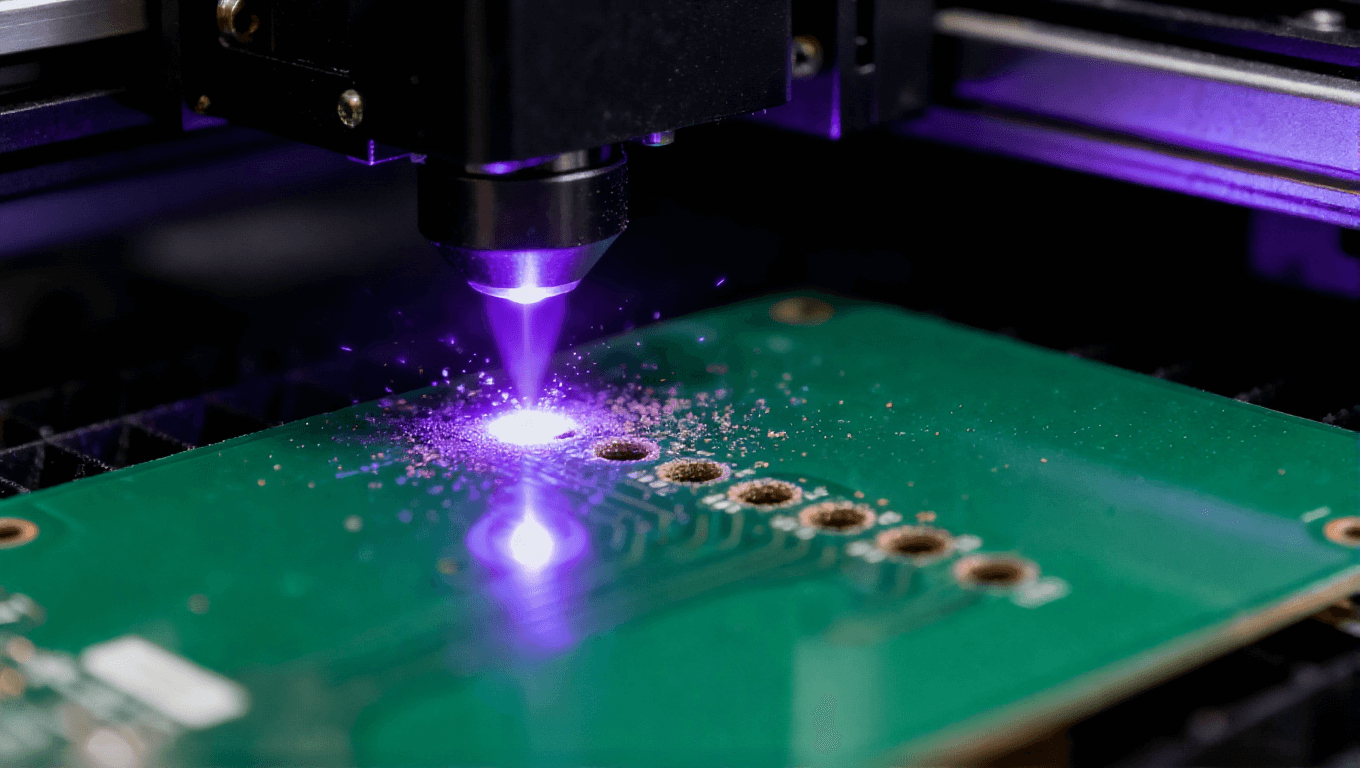 激光鉆孔機(jī)在HDI板上形成微孔的高科技制造場景