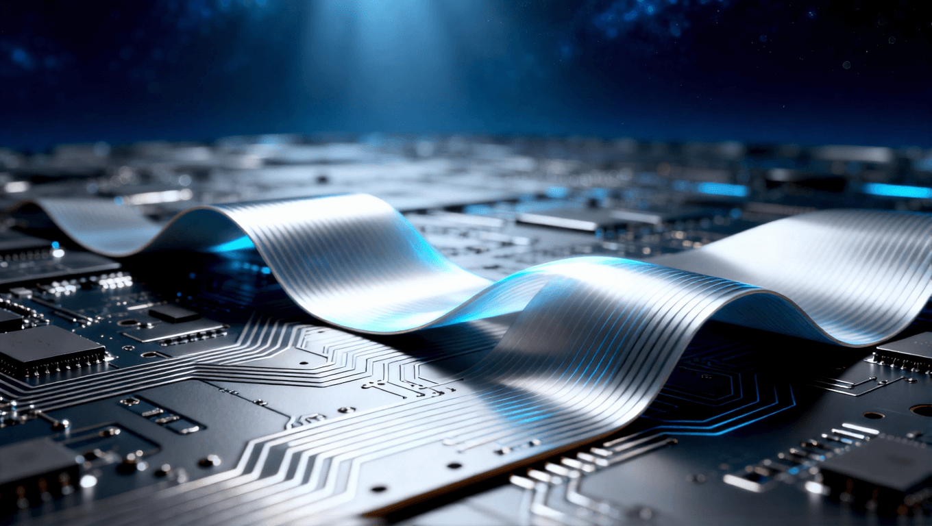 剛性電路板與超彈性柔性電路板對比，象征電子設(shè)備從固定形態(tài)向可折疊時代的材料革新