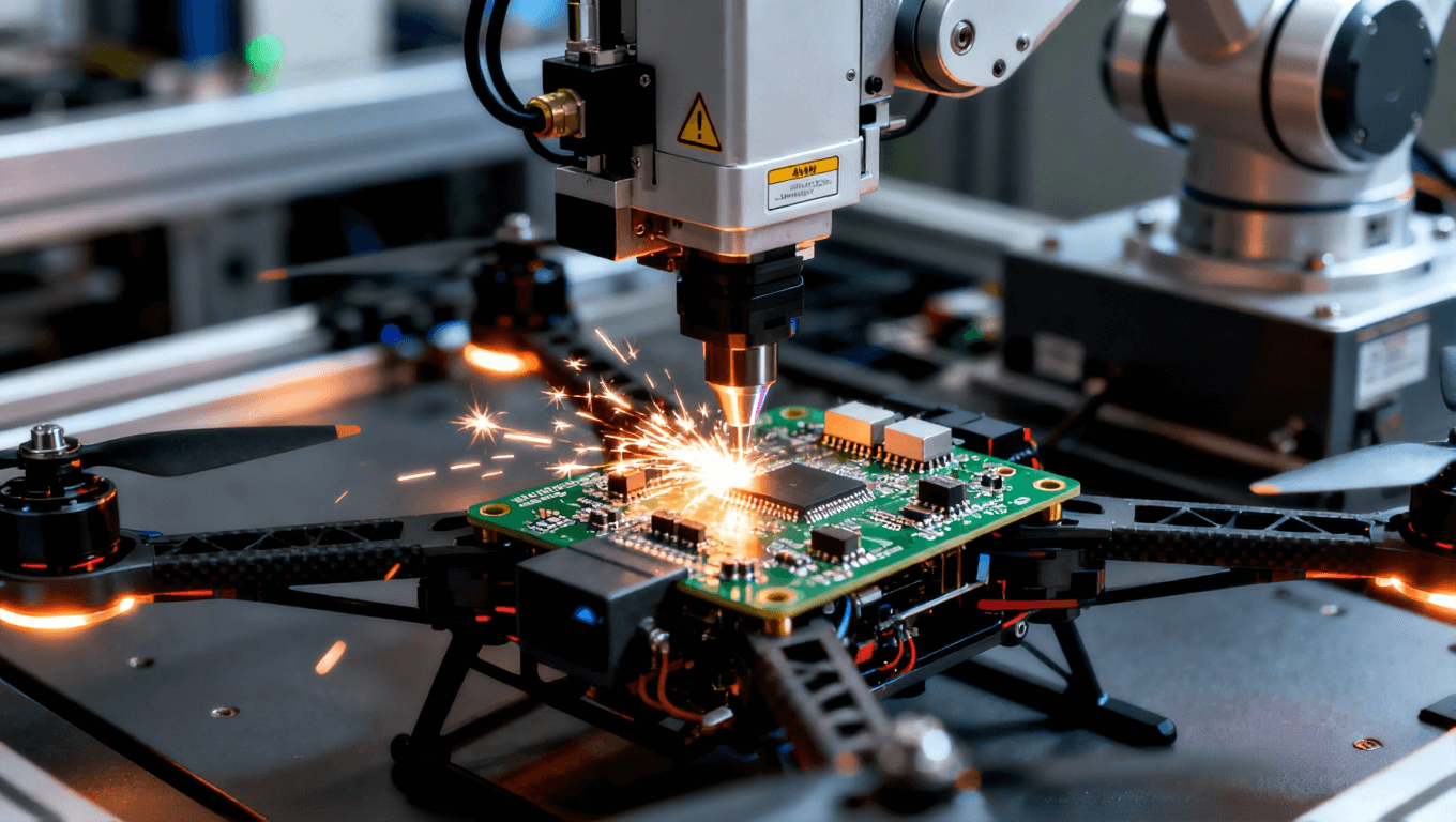 無人機電路板自動化激光焊接制造工藝現(xiàn)場