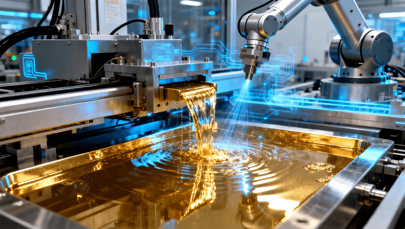 展示無氰鍍金工藝設備與自動化生產線，體現(xiàn)先進的生產技術與高效操作