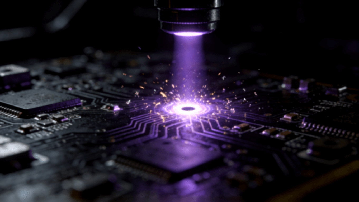 UV激光在PCB上鉆孔的瞬間，展現(xiàn)高精度微孔加工工藝