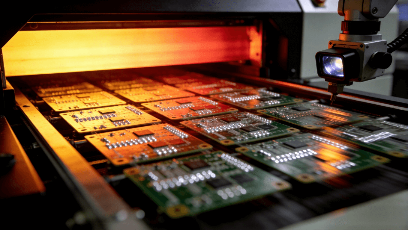 軟硬結(jié)合板階梯式回流焊工藝與AI視覺(jué)檢測(cè)系統(tǒng)工作場(chǎng)景