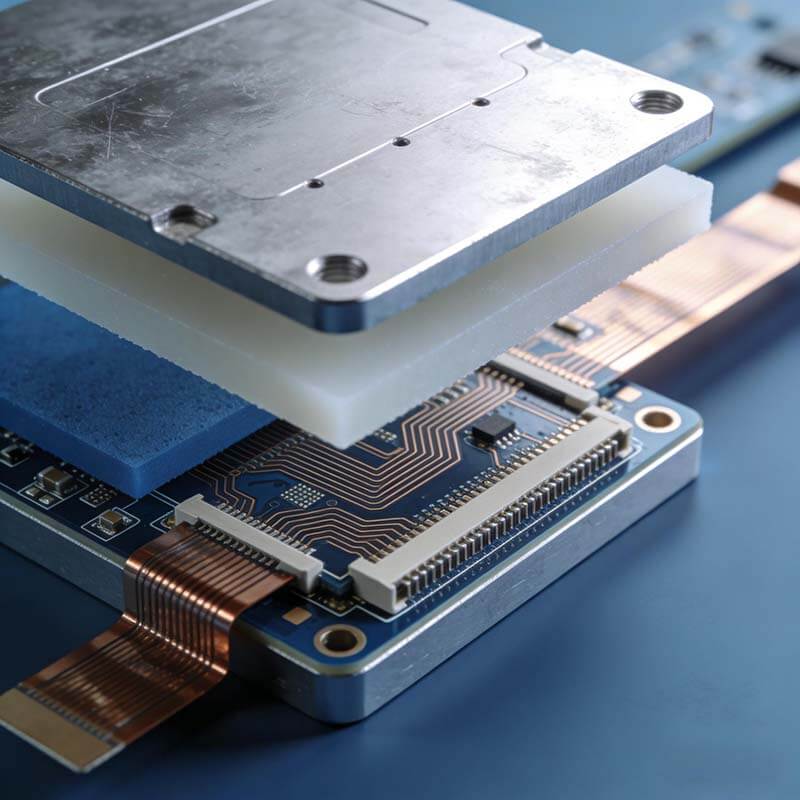 熱覆層PCB選型與設(shè)計(jì)：工程師工作臺(tái)上展示鋁基板與銅基板結(jié)構(gòu)細(xì)節(jié)，突出三層復(fù)合核心設(shè)計(jì)要素